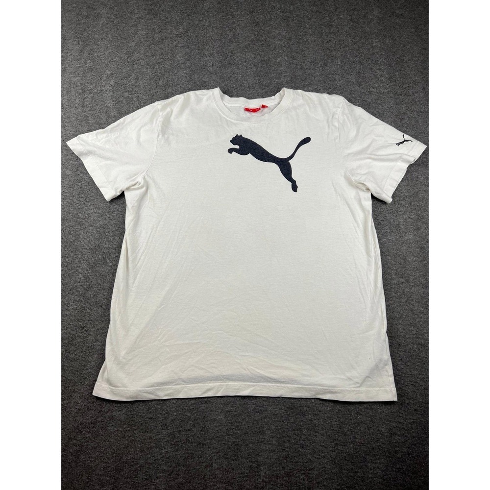 Puma‎ Men's Short Sleeve T-Shirt White Black Logo Graphic Activewear Athletic